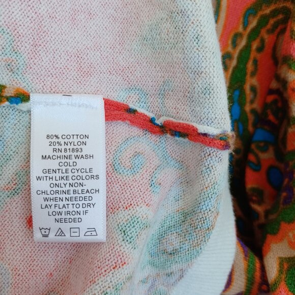 Isaac Mizrahi Live Cardigan Paisley Print V Neck Button Front Sweater Size Small - Picture 6 of 8